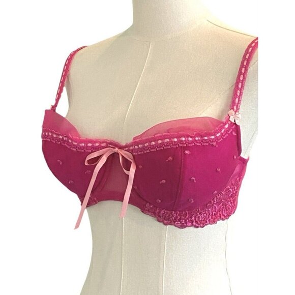Victoria's Secret Balconette Barbie Pink Lace and Chiffon Ribbon Bra Size 36C - Picture 2 of 6